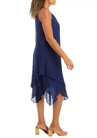 Women's Sleeveless Crew Neck Solid Gauze A-Line Dress