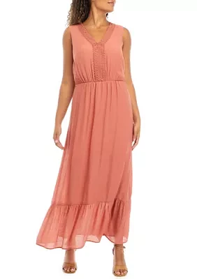 Women's Sleeveless V-Neck Solid Gauze Maxi Dress