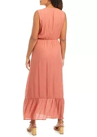 Women's Sleeveless V-Neck Solid Gauze Maxi Dress