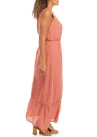 Women's Sleeveless V-Neck Solid Gauze Maxi Dress