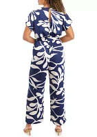 Women's V-Neck Printed Satin Jumpsuit