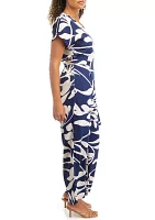 Women's V-Neck Printed Satin Jumpsuit