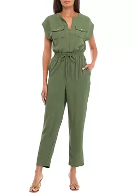 Women's V-Neck Solid Airflow Jumpsuit