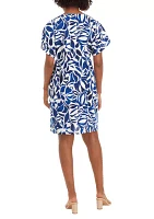 Women's Dolman Sleeve Printed Linen V-Neck Dress