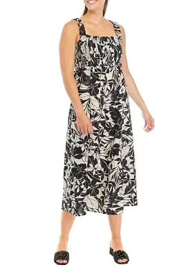 Women's Sleeveless Square Neck Printed Midi Dress