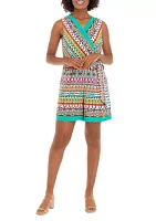 Women's Sleeveless V-Neck Side Wrap Geometric Print Romper