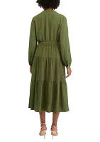 Women's Long Sleeve Tie Waist Airflow Dress