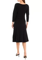 Women's Long Sleeve Asymmetrical Neckline Solid Fit and Flare Sweater Dress