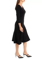 Women's Long Sleeve Asymmetrical Neckline Solid Fit and Flare Sweater Dress