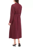 Women's 3/4 Sleeve Solid Tie Waist Fit and Flare Dress