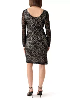 Women's Long Sleeve Scoop Neck Solid Lace Sheath Dress