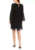 Women's Bell Sleeve Mesh Solid A-Line Dress