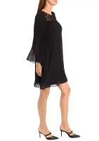 Women's Bell Sleeve Mesh Solid A-Line Dress