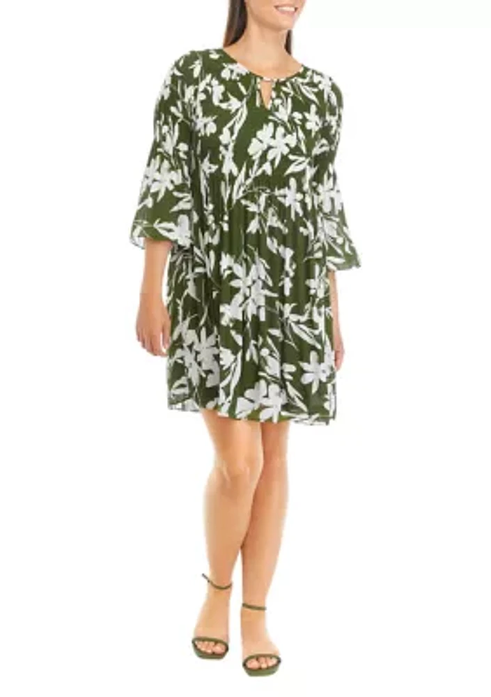 Women's Bell Sleeve Floral Keyhole Dress