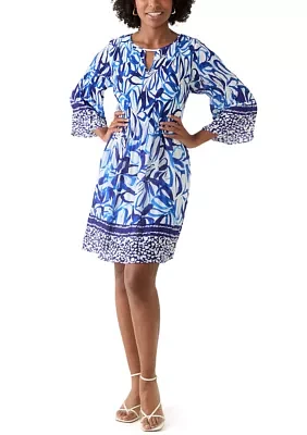 Women's 3/4 Sleeve V-Neck Floral Print A-Line Dress