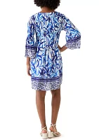 Women's 3/4 Sleeve V-Neck Floral Print A-Line Dress