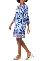 Women's 3/4 Sleeve V-Neck Floral Print A-Line Dress