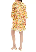 Women's Bell Sleeve Printed Pleater Dress