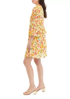 Women's Bell Sleeve Printed Pleater Dress