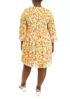 Plus Bell Sleeve Printed Pleater Dress