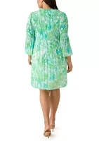 Plus 3/4 Sleeve V-Neck Floral Print Chiffon A-Line Dress