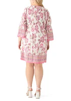 Plus Long Sleeve V-Neck Paisley Print Chiffon Dress