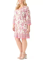 Plus Long Sleeve V-Neck Paisley Print Chiffon Dress