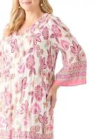 Plus Long Sleeve V-Neck Paisley Print Chiffon Dress