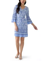 Women's 3/4 Sleeve V-Neck Paisley Print A-Line Dress