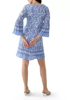 Women's 3/4 Sleeve V-Neck Paisley Print A-Line Dress