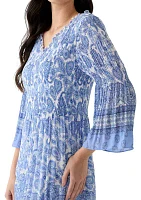 Women's 3/4 Sleeve V-Neck Paisley Print A-Line Dress