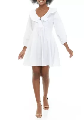 Women's 3/4 Sleeve Ruffle Cotton Babydoll Dress