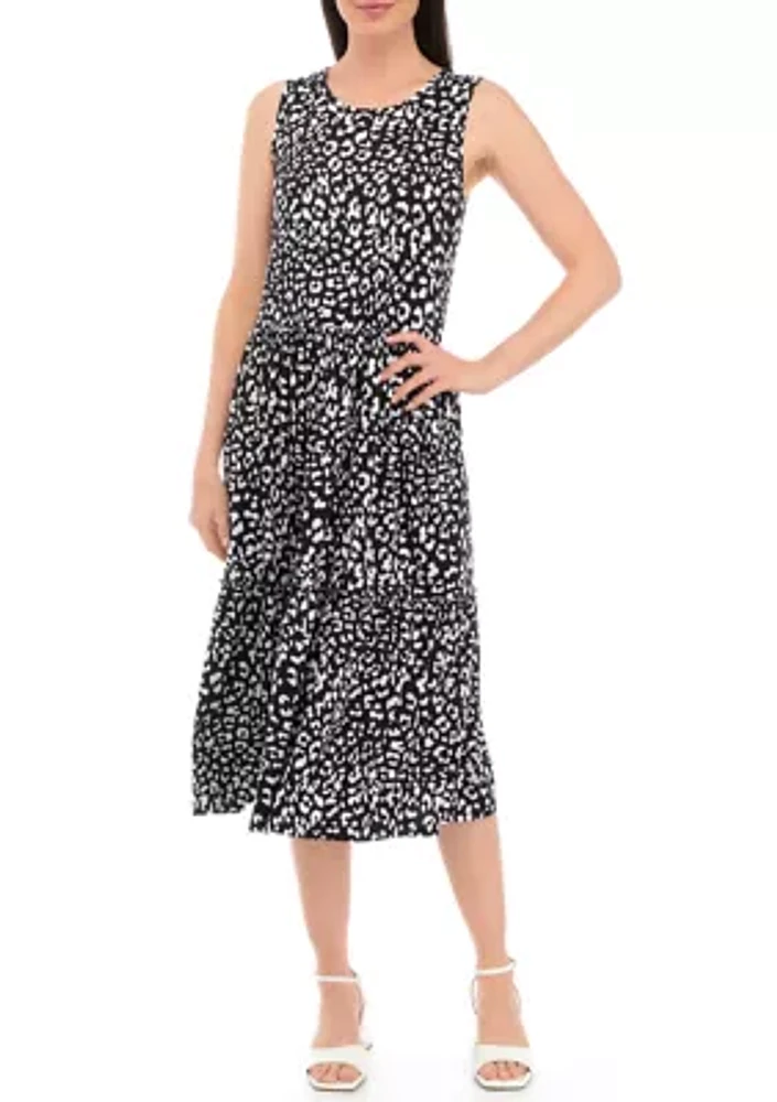 Women's Sleeveless Animal Printed Midi Dress