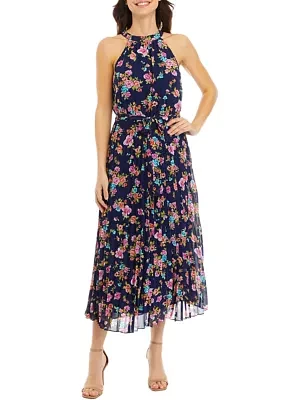 Women's Printed Sleeveless Halter Midi Dress