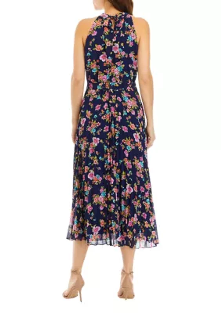 Women's Printed Sleeveless Halter Midi Dress