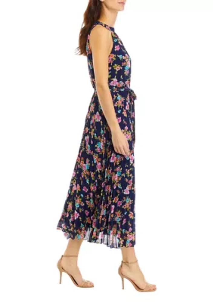 Women's Printed Sleeveless Halter Midi Dress