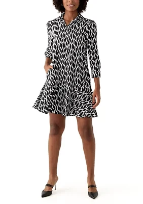 Women's 3/4 Sleeve Collared Abstract Print Mini Dress