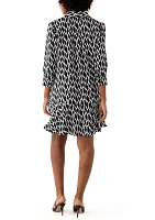 Women's 3/4 Sleeve Collared Abstract Print Mini Dress