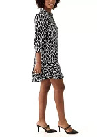 Women's 3/4 Sleeve Collared Abstract Print Mini Dress