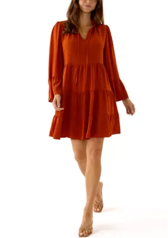 Women's Long Sleeve Tie Neck Dress