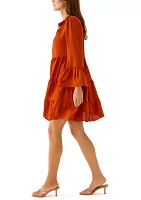 Women's Long Sleeve Tie Neck Dress