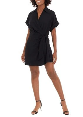 Women's Short Sleeve Solid Side Wrap Fit and Flare Dress