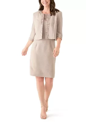 Women's Sequin Embroidered Textured Jacket Dress