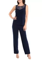 Women's 3-Piece Pull On Pant Set with Embroidery Shell