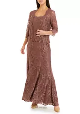 Le Bos Women's 3/4 Sleeve Lace Jacket and Gown