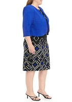 Plus 3/4 Sleeve Stretch Knit Jacket Dress With Sleeveless Printed