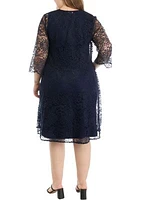 Plus Lace Keyhole Duster Jacket Dress with Rhinestone Trim