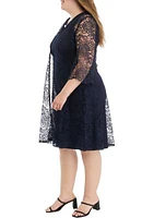 Plus Lace Keyhole Duster Jacket Dress with Rhinestone Trim