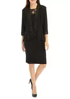 Le Bos Women's Peplum Jacket Dress with Embroidered Trim