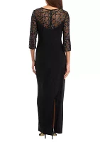 Women's Long Gown with Embroidered Neckline and Sleeves